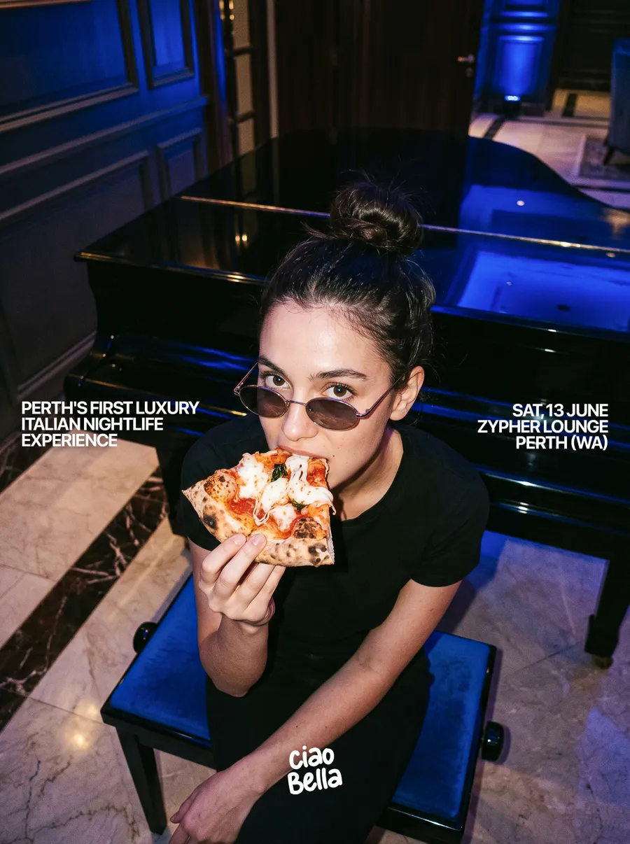 Ciao Bella event poster: Perth's first luxury Italian nightlife experience